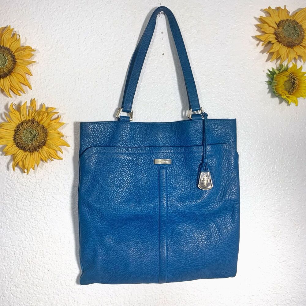 Cole Haan Village Marcy Leather Pebble Blue Tech Tote Purse Women’s - Picture 2 of 16